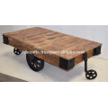 Industrial Vintage Cart Coffee Table. Cast Iron attachment Rough Mango Wood Surface